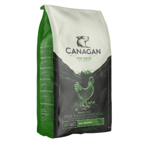 canagan-chicken | DOG-NAVI Bag of Canagan grain-free dog food, showing a white-and-green package with a rooster illustration and the label 'CANAGAN FOR DOGS FREE RANGE CHICKEN'