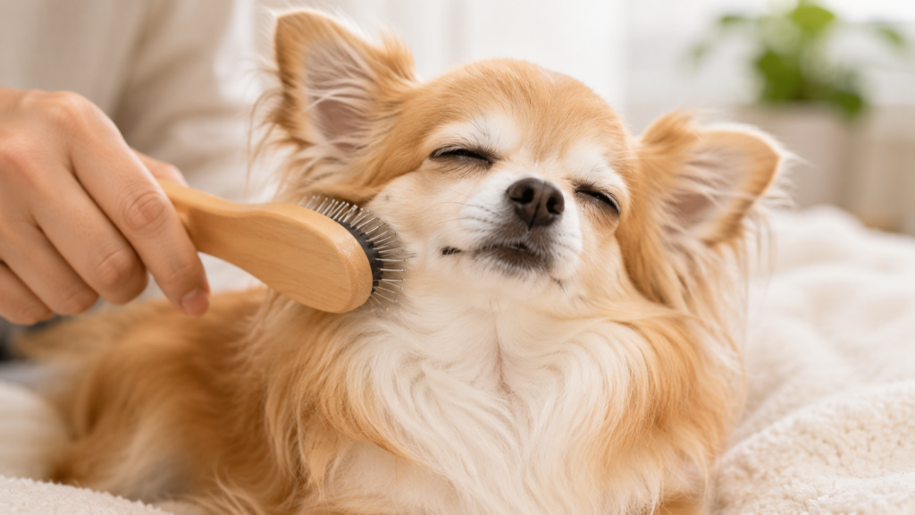 care-brushguide-01 | DOG-NAVI ブラッシングされて気持ちよさそうな犬