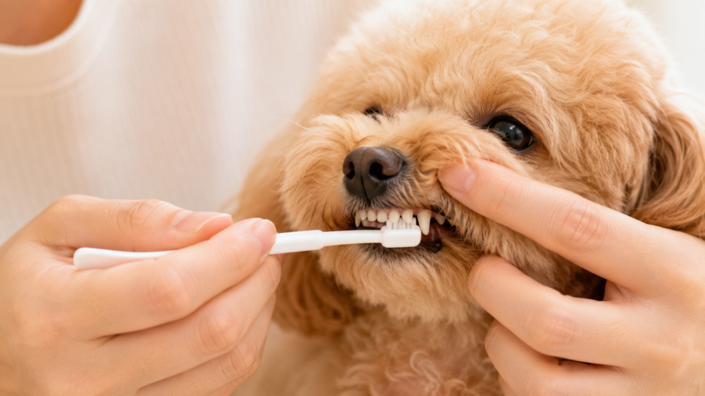 care-dental-03 | DOG-NAVI 犬用歯ブラシで歯を磨く様子