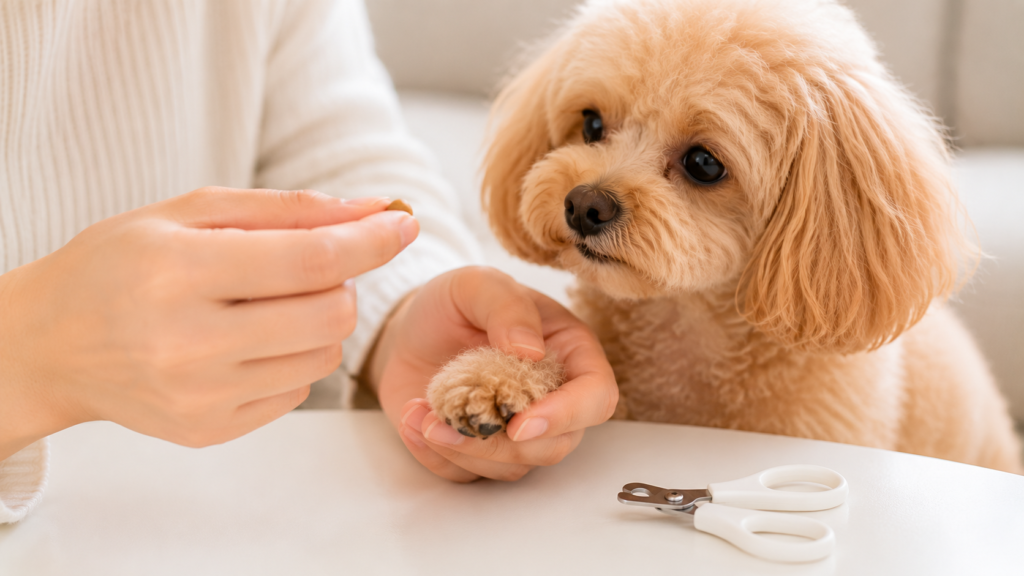care-nail-03 | DOG-NAVI おやつで爪切りに慣らす様子
