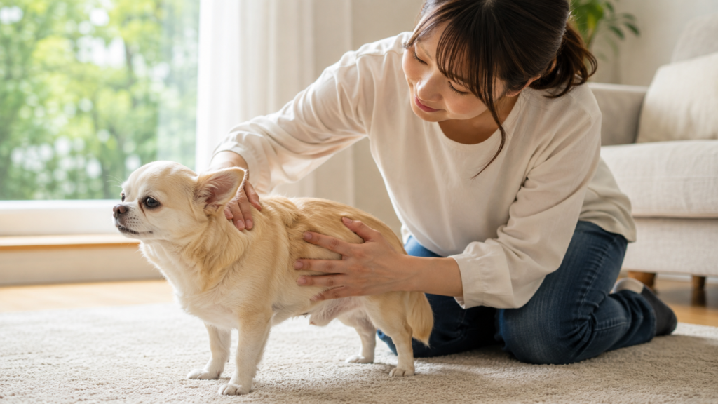 health-obesity-01 | DOG-NAVI 犬の肋骨まわりを触ってボディコンディションを確認する飼い主