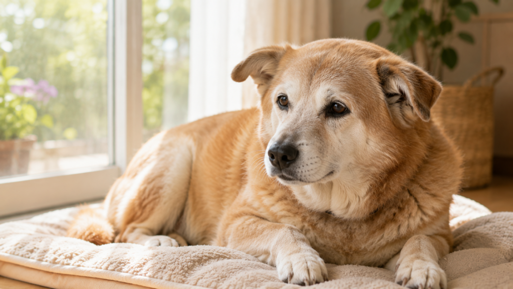 口まわりが白くなったシニア犬の穏やかな表情