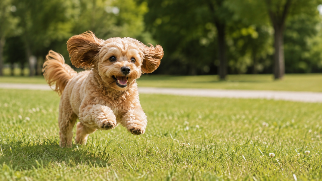 芝生を元気に走る犬