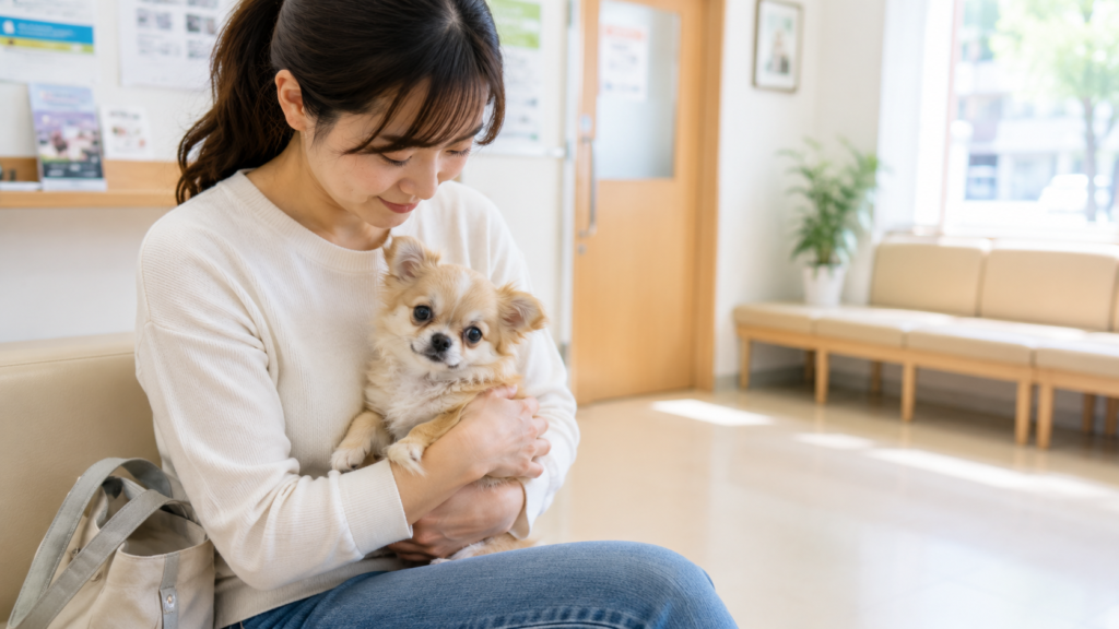 health-vaccine-02 | DOG-NAVI 動物病院の待合室で子犬を抱く飼い主