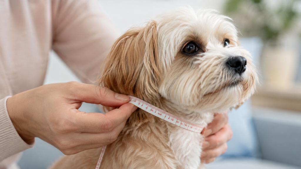 sgf-collar-02 | DOG-NAVI 犬の首まわりをメジャーで測る様子