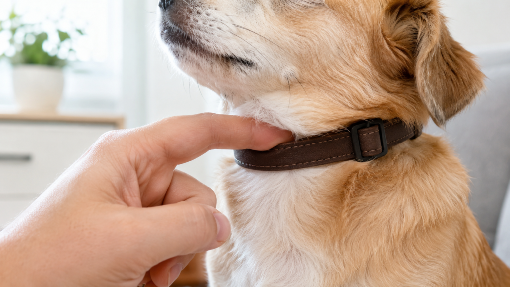 sgf-collar-03 | DOG-NAVI 首輪のフィット感をチェックする様子