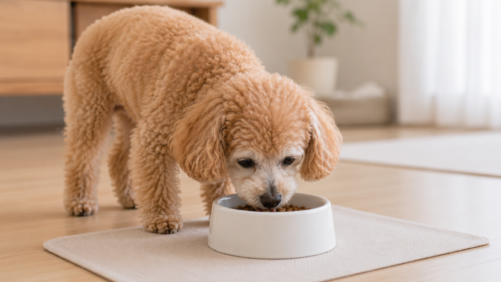 ごはんを食べるシニア犬