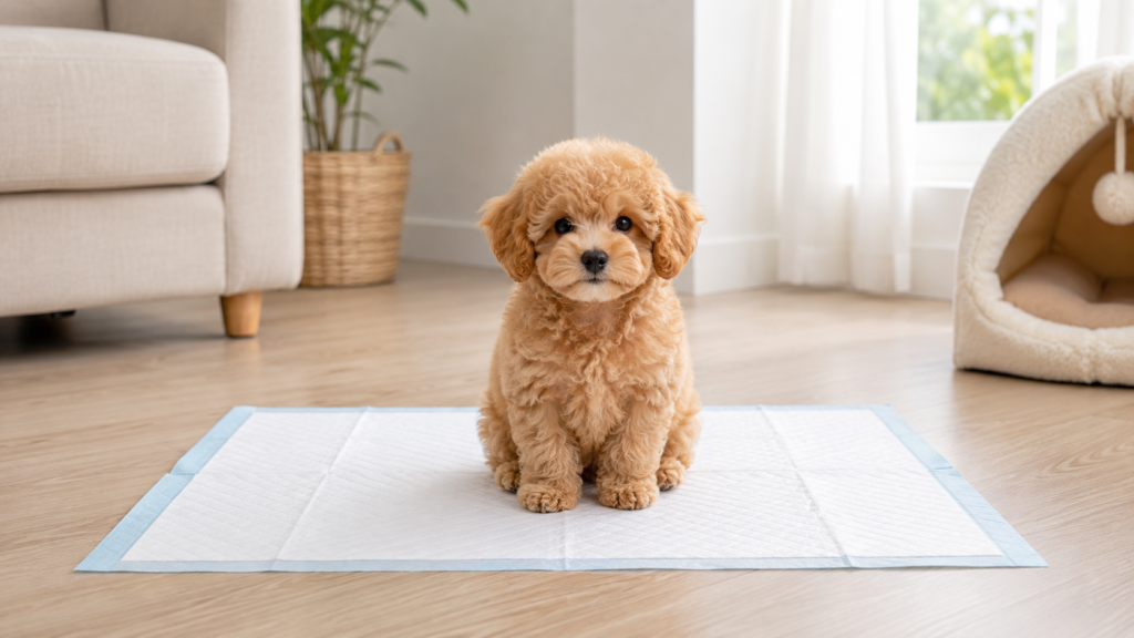 トイレシーツの上の子犬