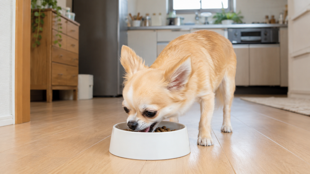 フードを食べる犬