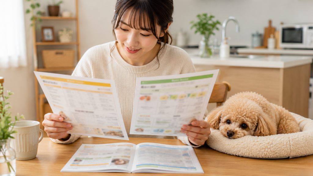 sgf-insrank-02 | DOG-NAVI 保険の資料を比較検討する飼い主