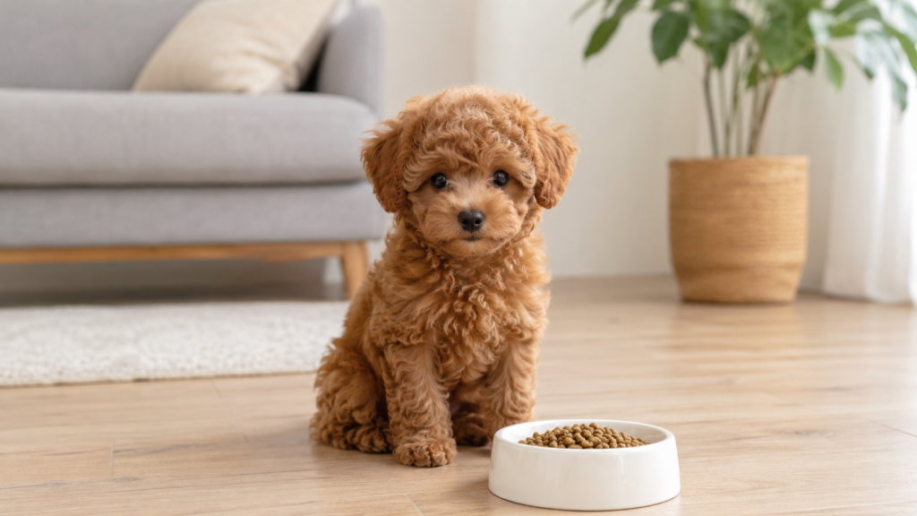 子犬とフードボウル