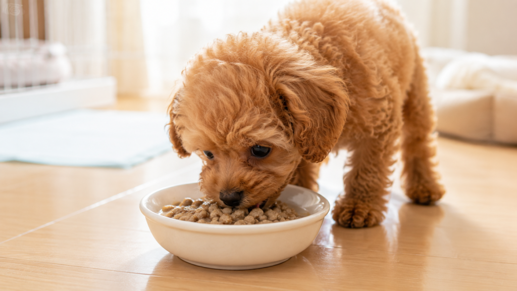 ふやかしフードを食べる子犬