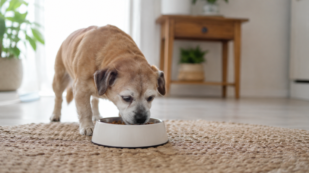 フードを食べるシニア犬